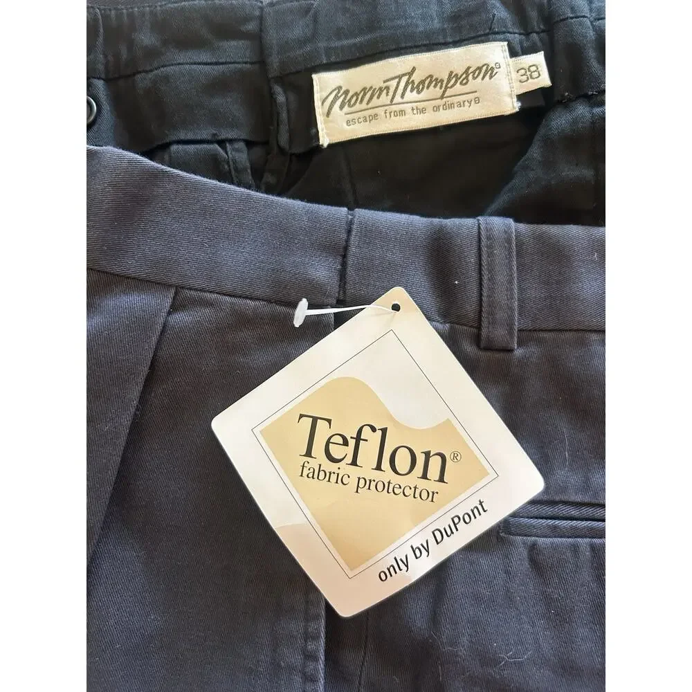Vtg NOS Norm Thompson Navy Pleated Cotton Pants Adjustable Waist Mens Sz‎ 38x32